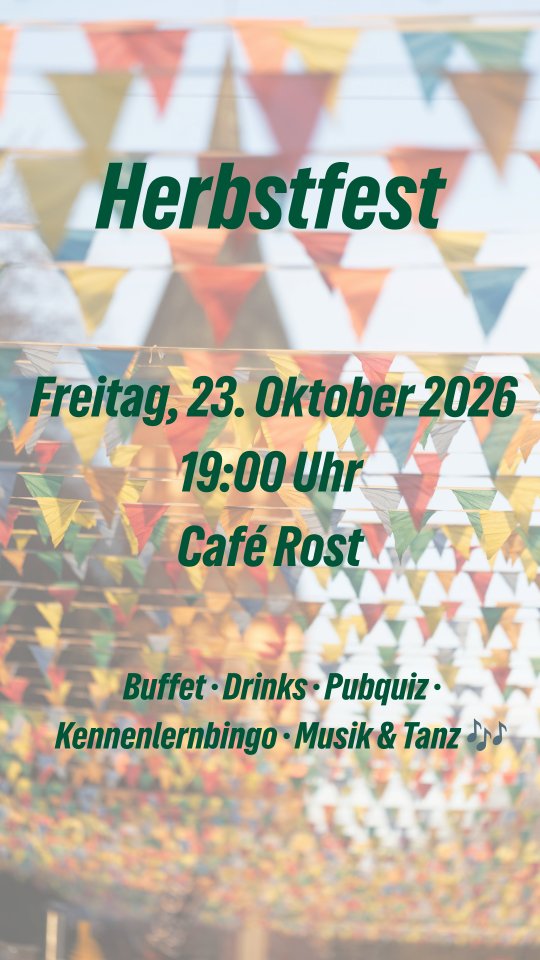 🍁💚 Herbstfest der GRÜNEN Mannheim! 💚🍁

Freut euch auf einen geselligen Abend mit leckerem Buffet, Musik, Pubquiz, guten Gesprächen und jeder Menge Spaß! 🥂🎶💃 Egal, ob schon lange dabei oder neu im Kreisverband – alle sind herzlich willkommen!

📅 Freitag, 23. Oktober 2026
⏰ 19 Uhr
📍 Café Rost, Neckarstadt-West

💌 Ihr wollt dabei sein? Dann schreibt uns einfach eine DM! 💚

Wir freuen uns auf euch! 🌻✨
